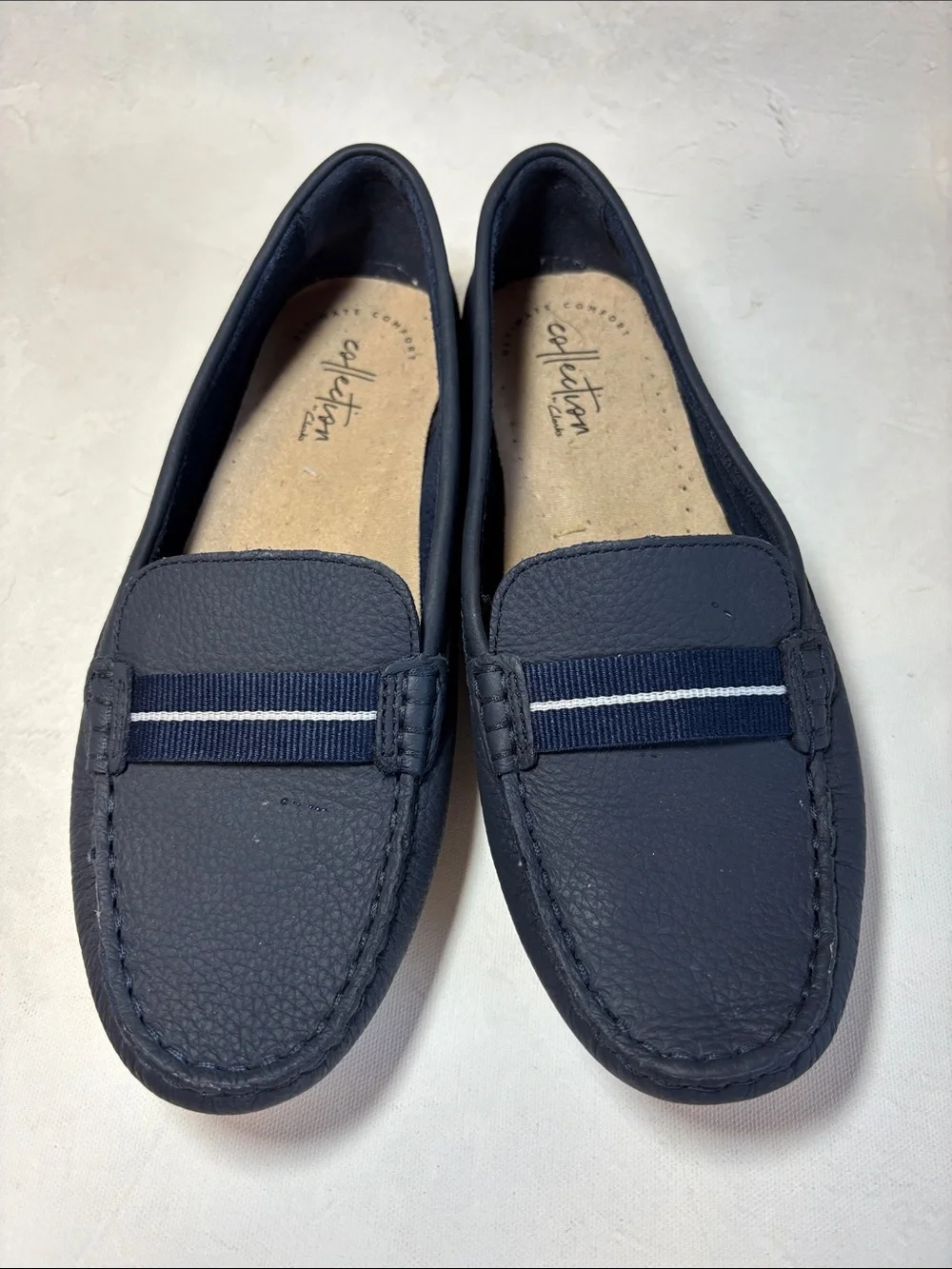 Clarks Ultimate Comfort Dameo Vine Navy Slip-On Loafers Moccasins, leather, 7.5